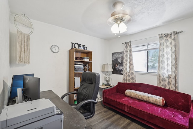 office with ceiling fan and wood-type flooring