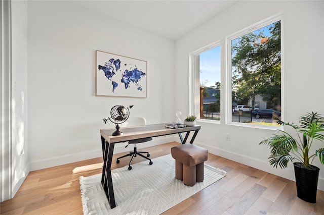 office with light hardwood / wood-style flooring