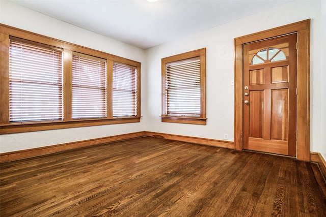 entryway with dark hardwood / wood-style flooring