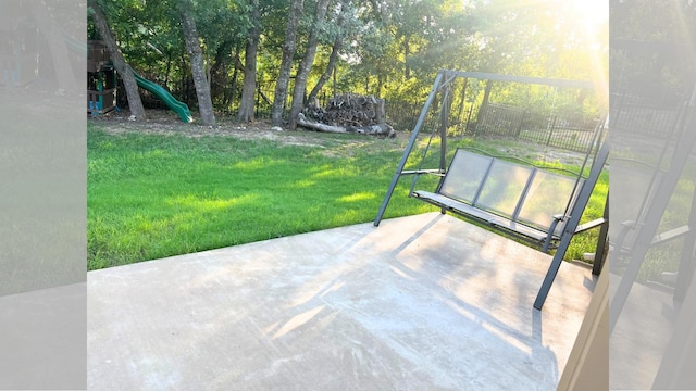 view of patio / terrace featuring a playground