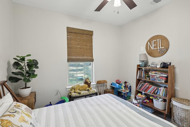 bedroom featuring ceiling fan