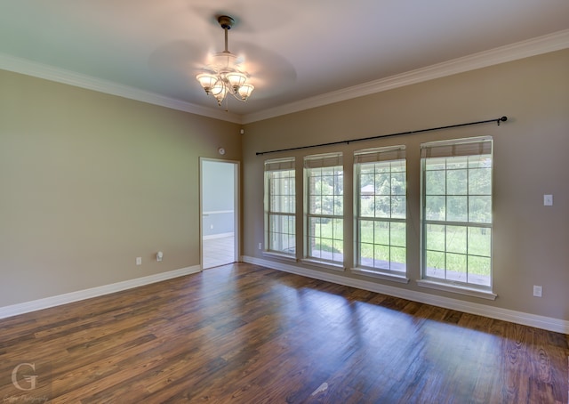 spare room featuring ornamental molding and dark hardwood / wood-style floors