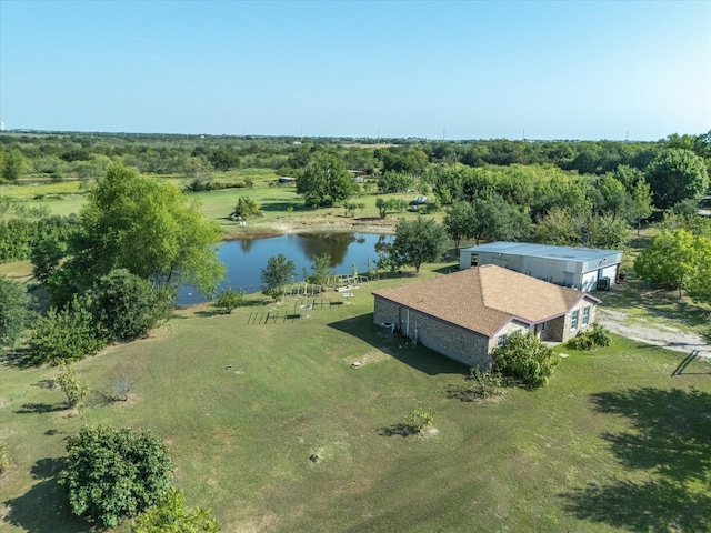 aerial view featuring a rural view and a water view