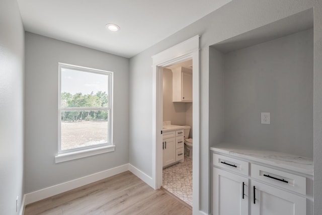 interior space featuring toilet, vanity, and hardwood / wood-style flooring