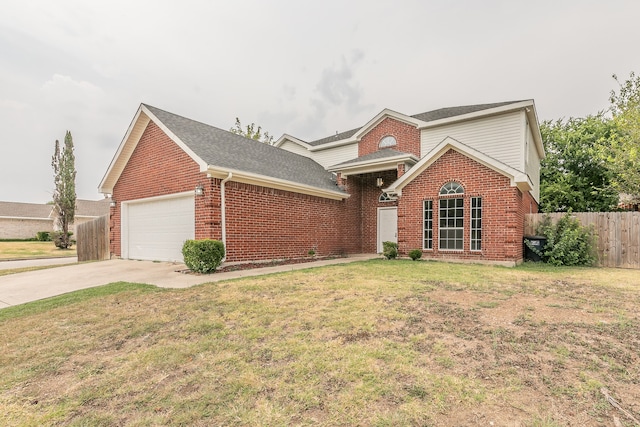 ranch-style house with a garage and a front yard