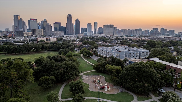 view of aerial view at dusk