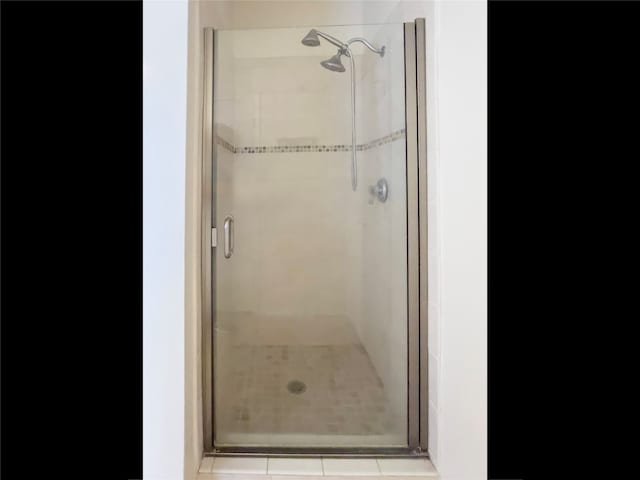 bathroom featuring a shower with door