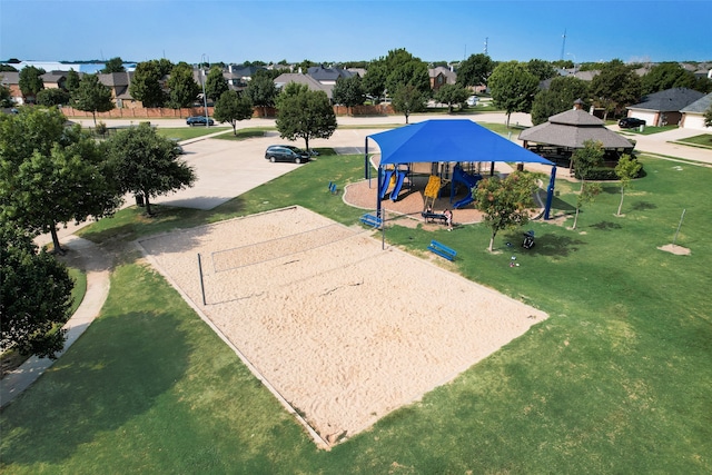 view of home's community featuring a gazebo, a yard, and volleyball court