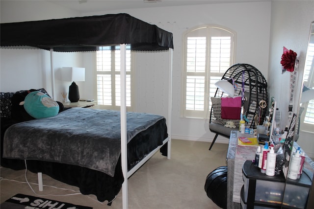 carpeted bedroom with multiple windows