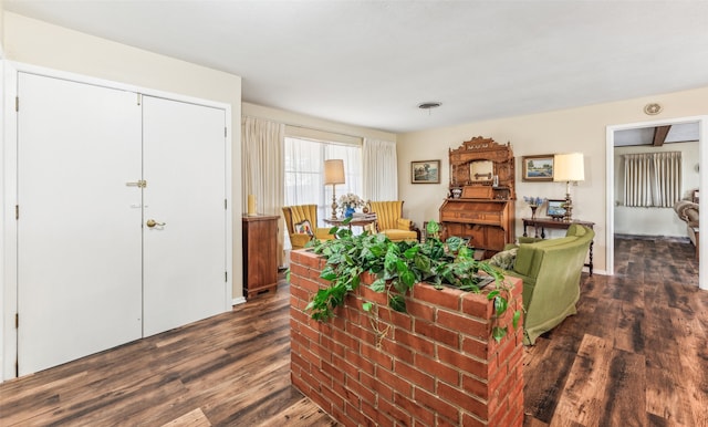 living room featuring dark hardwood / wood-style flooring