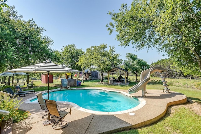 8716 County Road 1224a, Rio Vista, TX 76093 - pool with a yard, a patio, a water slide, and a gazebo
