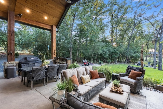 view of patio / terrace featuring an outdoor hangout area and grilling area