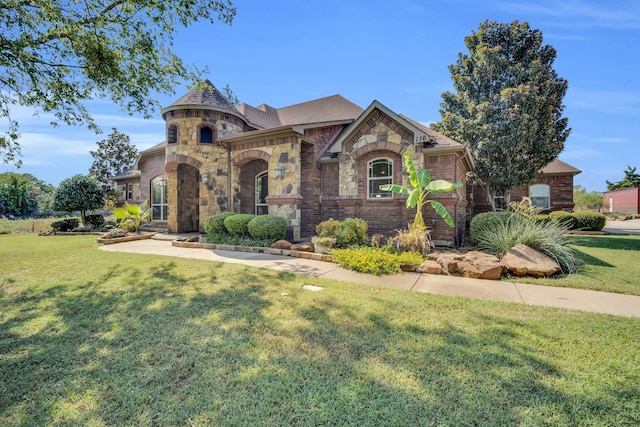 view of front of home with a front lawn