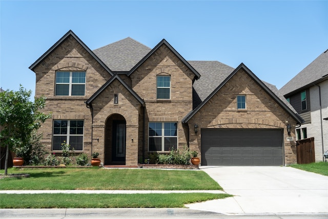 view of front facade with a garage and a front yard