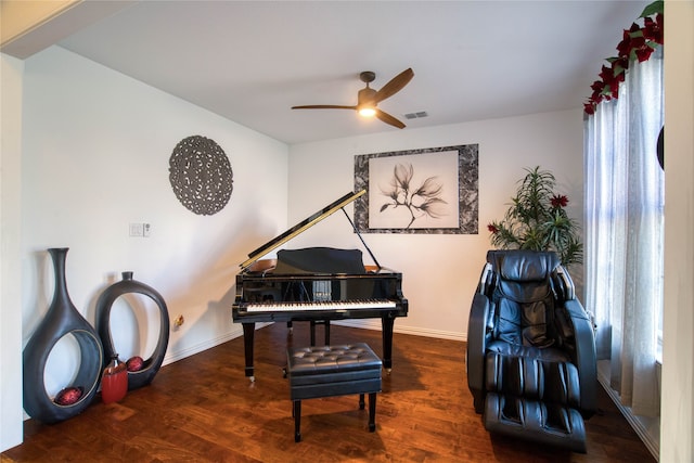 misc room featuring ceiling fan and hardwood / wood-style flooring