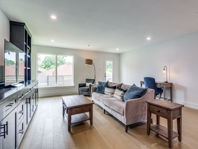 living room with light hardwood / wood-style floors