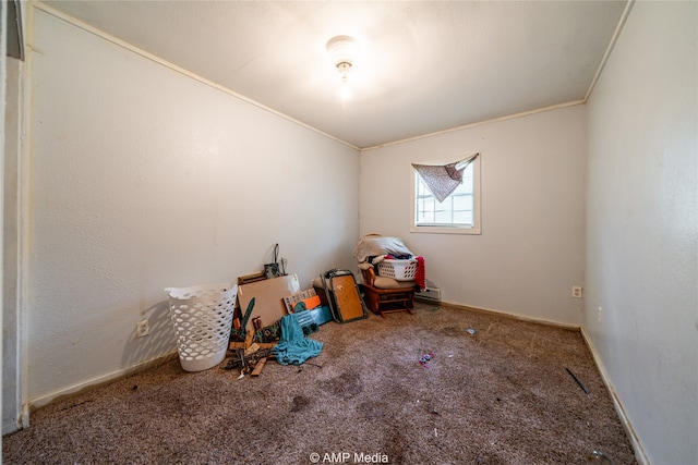 carpeted spare room with ornamental molding