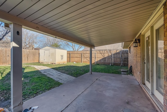 view of patio / terrace with a storage unit