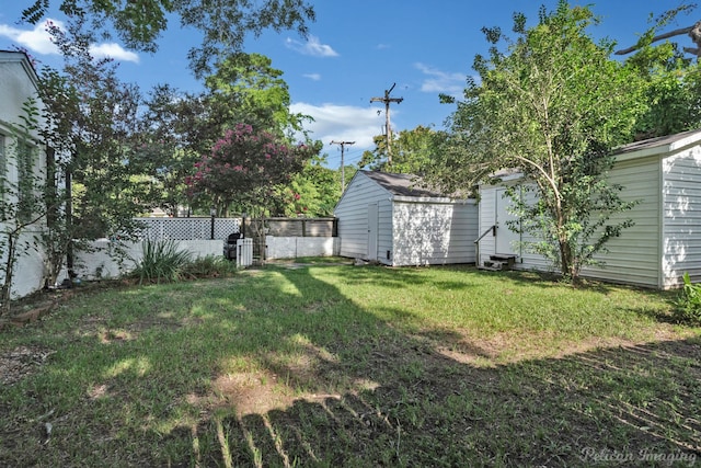 view of yard featuring a shed