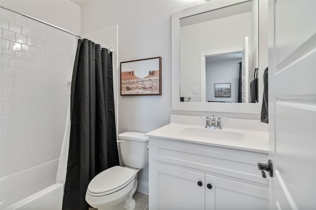 full bathroom featuring shower / bath combo, vanity, and toilet