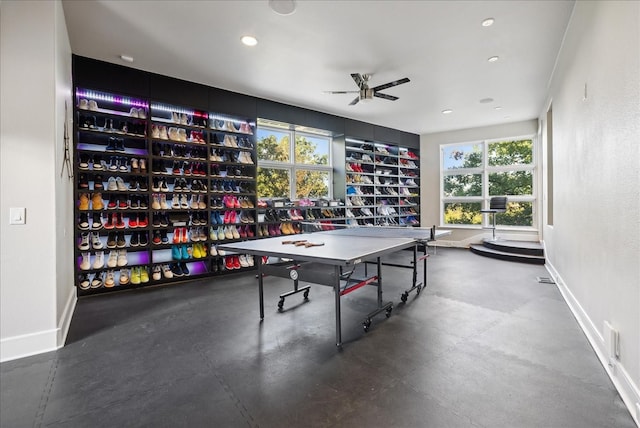 playroom featuring ceiling fan