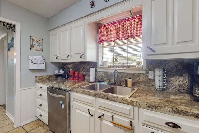 kitchen with white cabinets, sink, and dishwasher