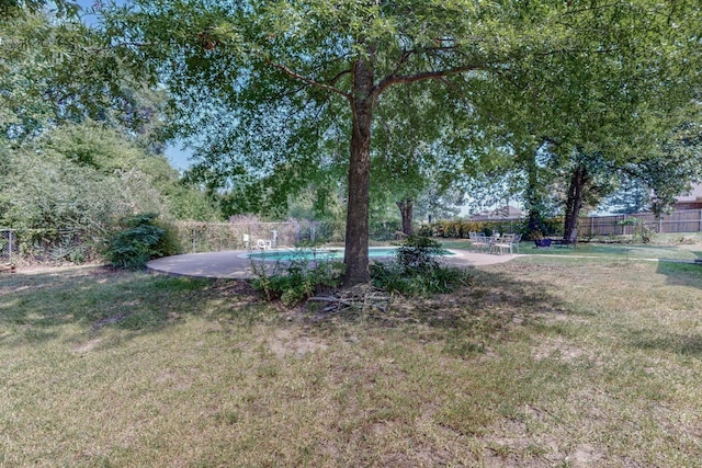 view of yard featuring a patio and a fenced in pool