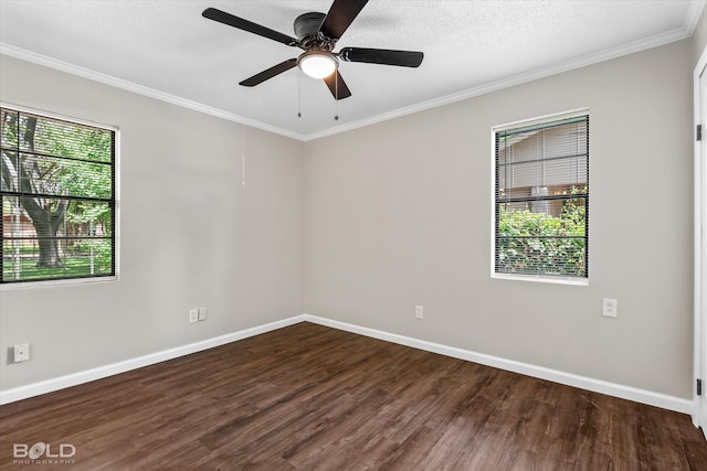 unfurnished room featuring dark hardwood / wood-style floors, plenty of natural light, and ceiling fan