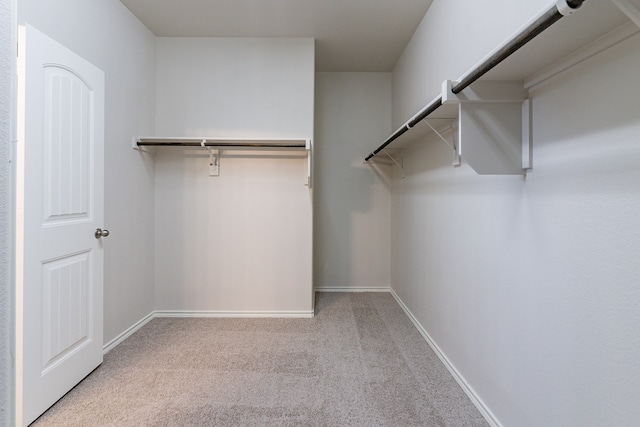 spacious closet featuring light colored carpet