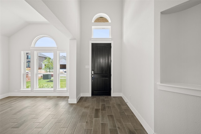 foyer entrance with dark hardwood / wood-style floors