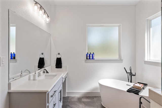 bathroom featuring a bathtub, vanity, and a healthy amount of sunlight