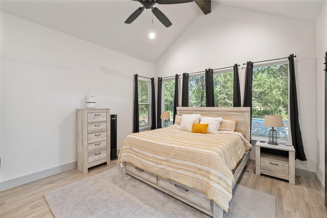 office area with ceiling fan, light hardwood / wood-style floors, and french doors