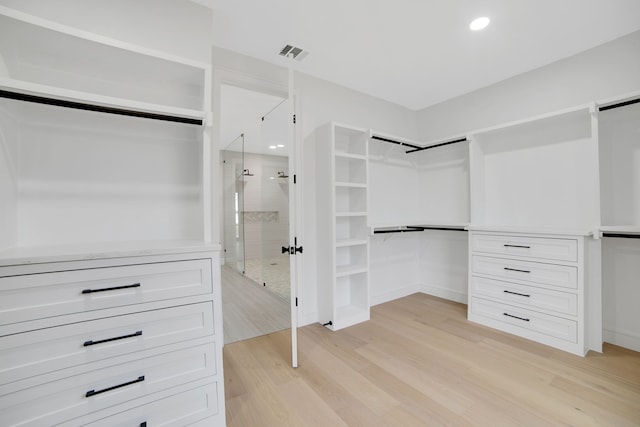 spacious closet featuring light wood-type flooring