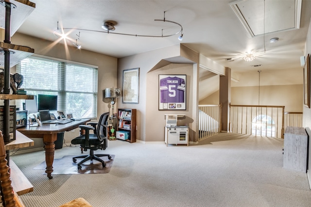 view of carpeted home office