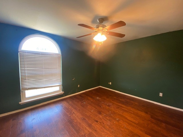 spare room with ceiling fan and hardwood / wood-style flooring