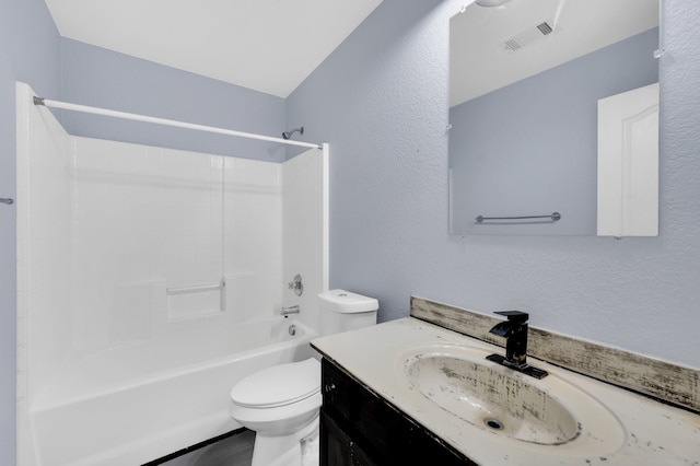 full bathroom with shower / bathing tub combination, vanity, and toilet