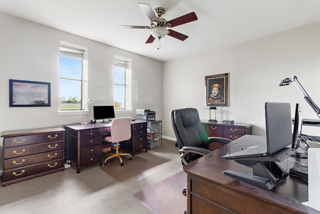 office space with ceiling fan