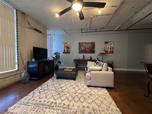 living room with ceiling fan