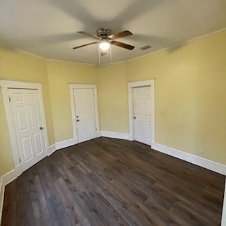 interior space featuring ceiling fan and hardwood / wood-style flooring