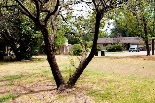 view of yard with a garage