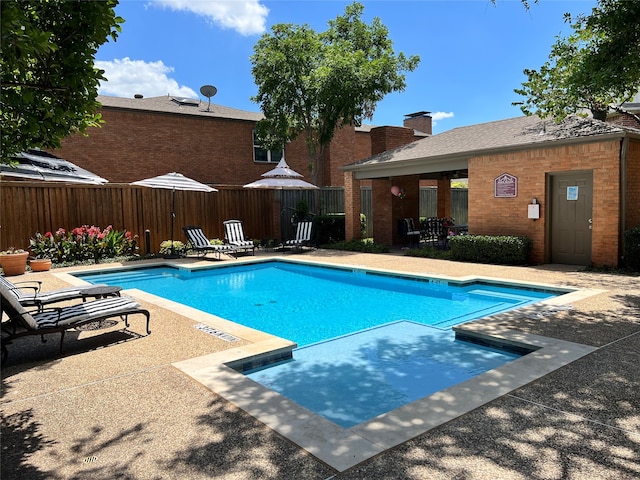 view of swimming pool with a patio