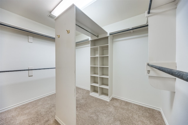 spacious closet featuring light colored carpet