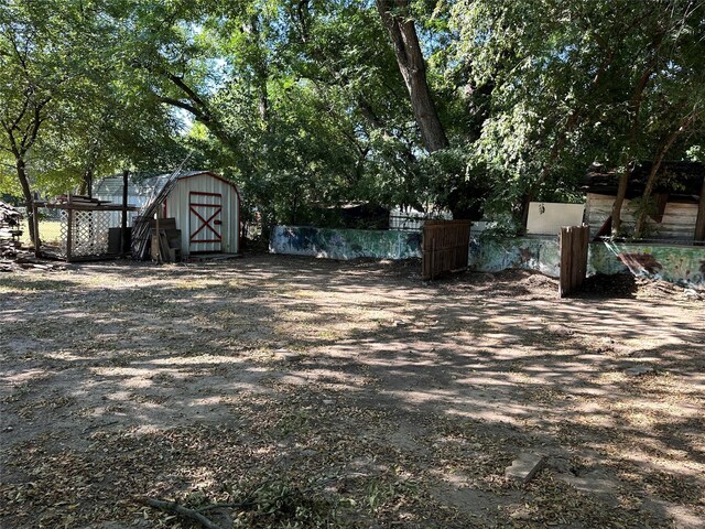 view of yard with a storage unit