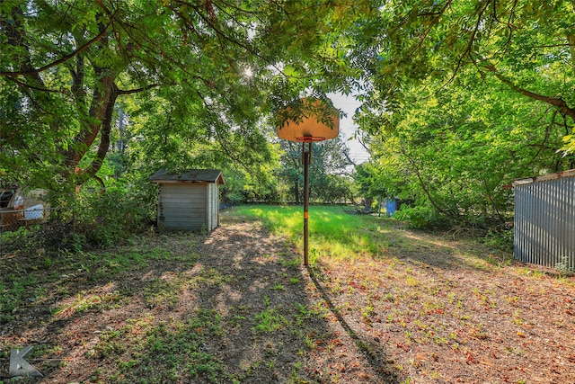 view of yard with a storage unit