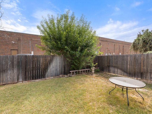 view of yard with a fenced backyard