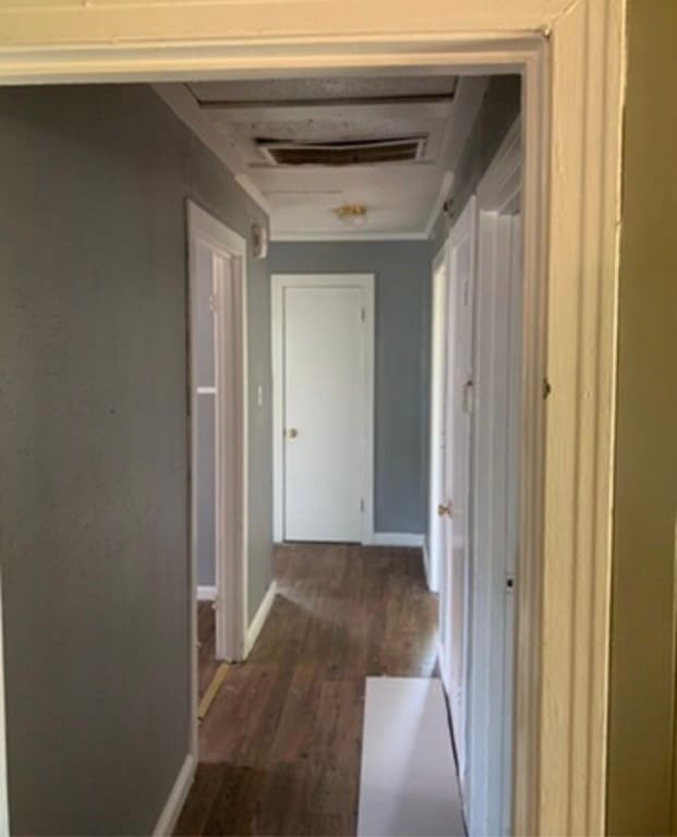 hallway featuring dark wood-type flooring