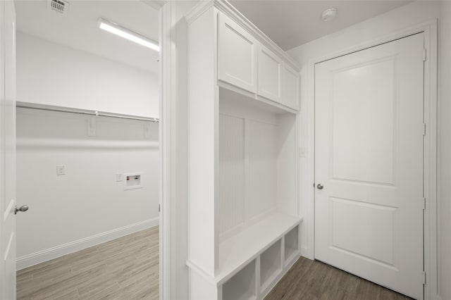 mudroom with hardwood / wood-style flooring