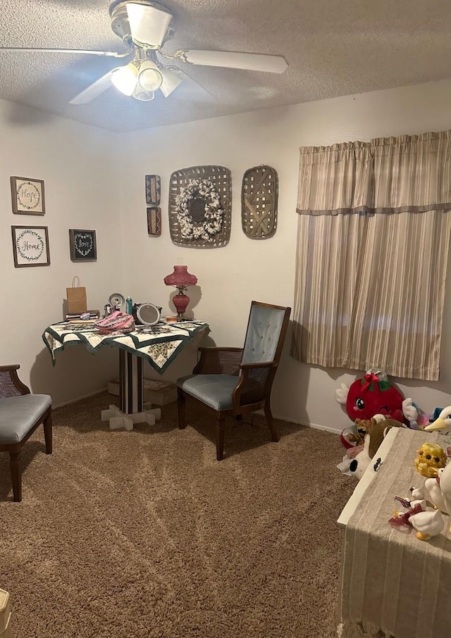 interior space featuring a ceiling fan and a textured ceiling