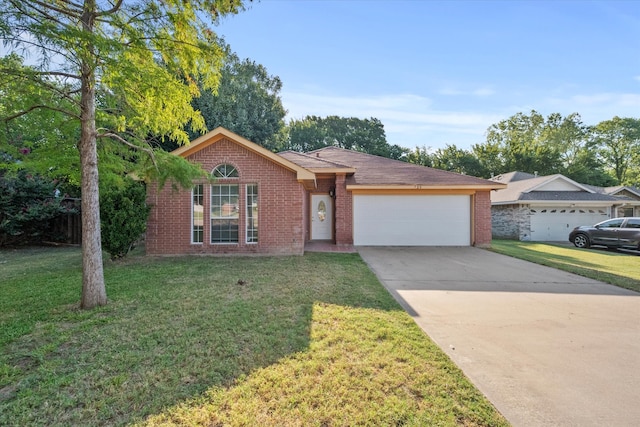 ranch-style house with a front lawn and a garage