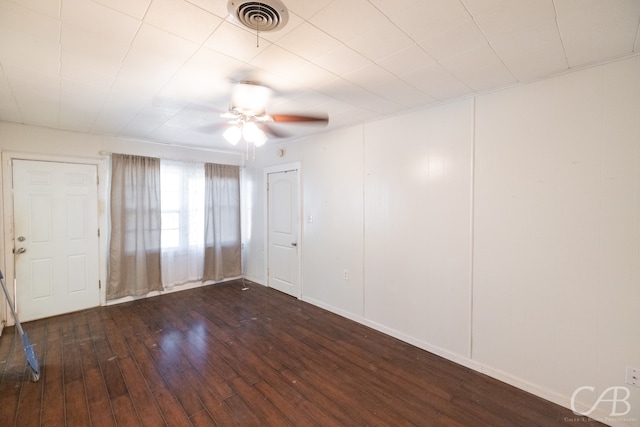 interior space with ceiling fan and hardwood / wood-style floors